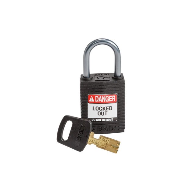Brady Compact SafeKey Key Retaining Nylon Padlock 1 in Aluminum Shackle KD Black 1PK CPT-BLK-25AL-KD